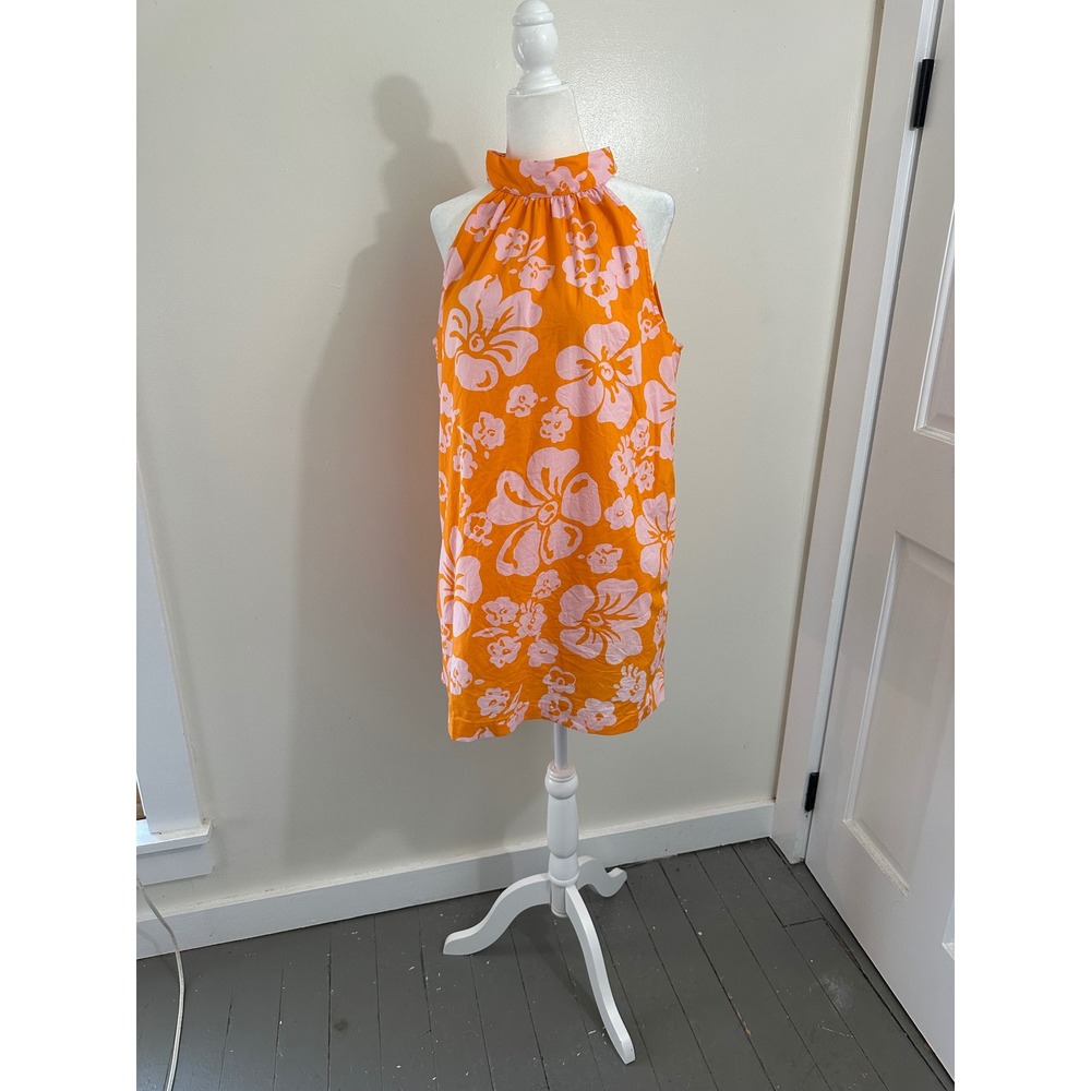 J.Crew Orange Pink Floral Halter Neck Tie Back Shift Dress Size 8